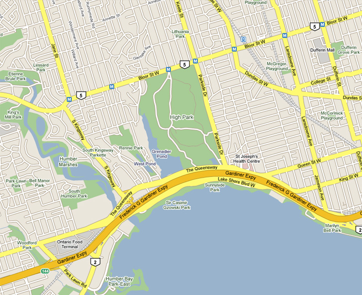 High Park Toronto Road Map